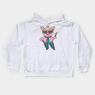 Pig Holding a Martini Kids Hoodie